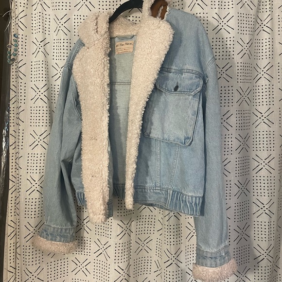 Free People denim and sherling jacket with suede hood. Size M. - Picture 1 of 2